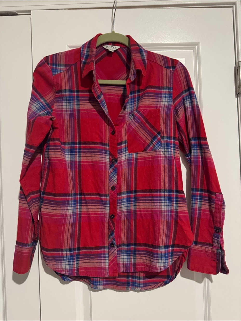 Orvis Red and Blue Plaid Button-Down Shirt